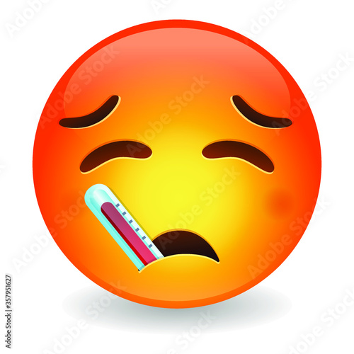 Thermometer emoji with fever. Disgust emoticon Sick Sympton. Vector design illustration. Physical illness or general disgust.