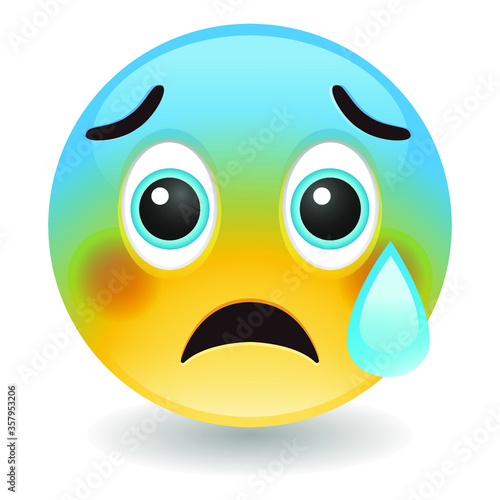 Anxious with sweat in Fear Emoji Kawaii Face. Blue face Vector Design Art Trendy Communication. Chat Elements feeling concerned.