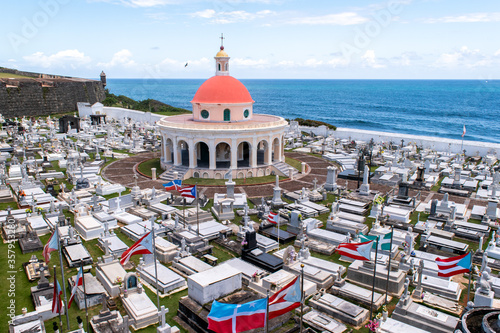 Old San Juan, Puerto Rico - beautiful seaside cemetery is adorned with flags from Puerto Rico's past. photo