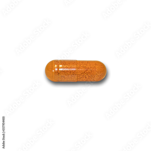 Orange Medical pill on white background, Capsule, Medical and Healthcare