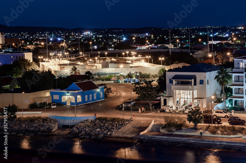 Night Time Lights of Kralendijk Bonaire City Streets and Waterfront photo