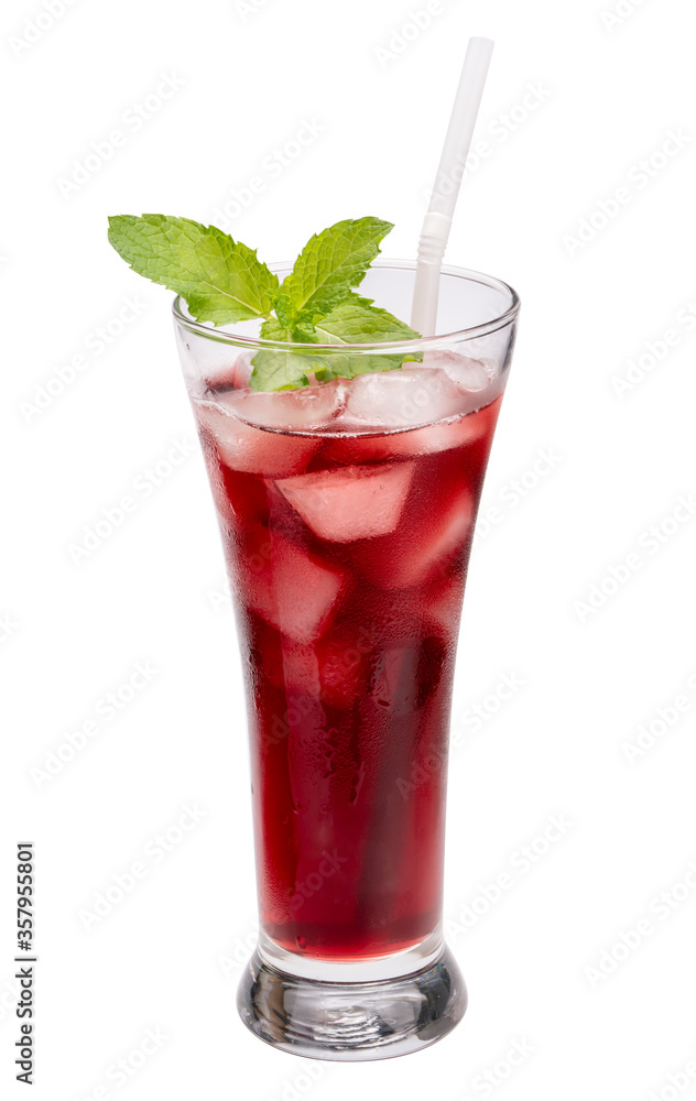 Glass of Red grapes juice with ice isolated on white background, With clipping path Glass of Red grapes juice with ice isolated on white background, With clipping path