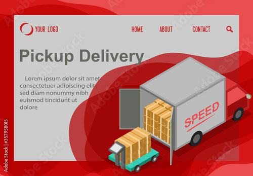 website landing page,  Processinng pickup car box delivery , vector illustration service distribution truck concept business sign 3d
