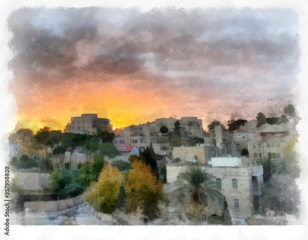 Fototapeta premium town in the sunset