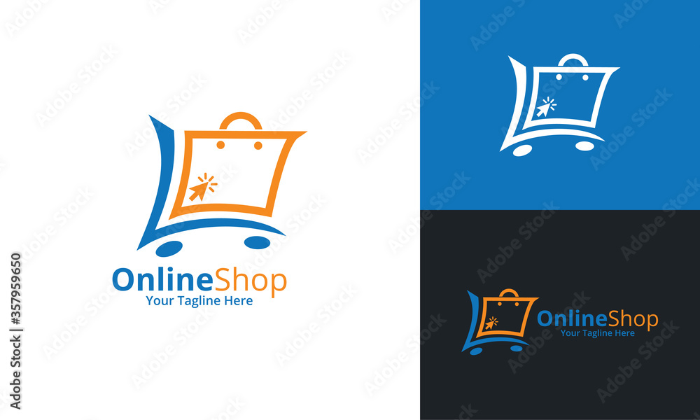 Fototapeta premium Online Shop Logo designs Template. Illustration vector graphic of shopping cart and shop bag combination logo design concept. Perfect for Ecommerce,sale, discount or store web element. Company emblem