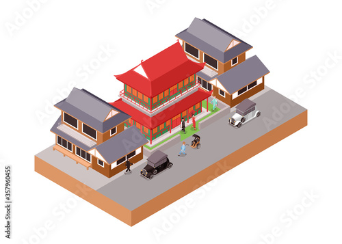 Photography Isometric Vector Illustration of Chinese Traditional Classic Temple Building and