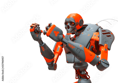 skull bot is ready for war in a white background