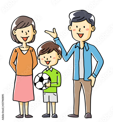 手描きイラスト素材家族夫婦子供サッカー少年