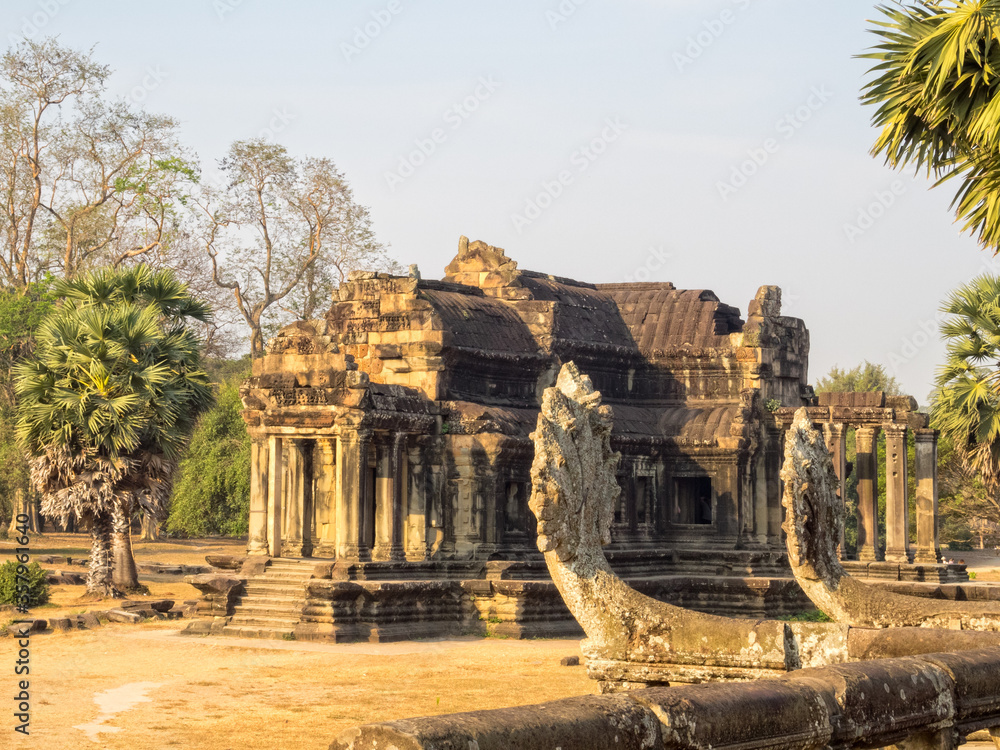 Obraz premium The North Library is on the north side of the entrance causeway between the temple and the outer enclosure wall of Angkor Wat - Siem Reap, Cambodia