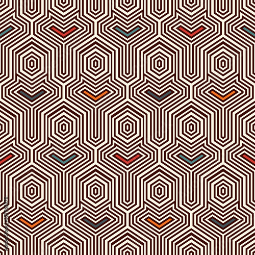 Ethnic seamless surface pattern. Repeated interlocking geometric figures. Tribal wallpaper. Native americans ornamental abstract background. Geo digital paper, textile print. Vector art