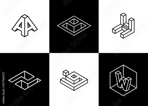 Various Isometric Company and Business Logos with Line and Black White Colors