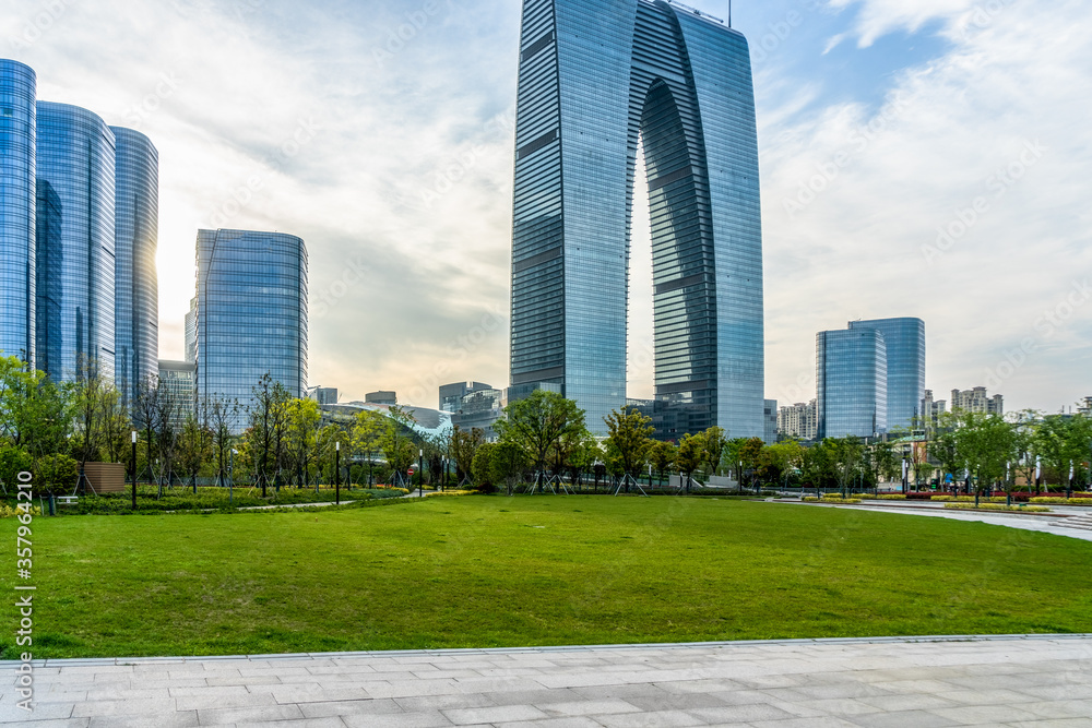 Obraz premium The grass and the city in suzhou, China
