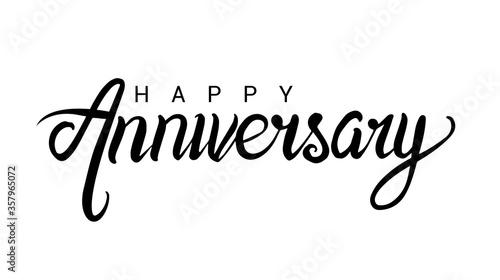 Happy Anniversary lettering text banner, black color. Vector illustration.