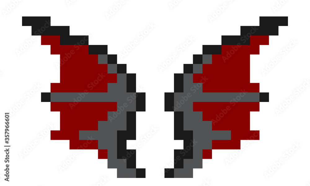 Dragon wing pixel pattern. Pixel dragon wing pixel image. Devil wing pattern. Vector Illustration of pixel art.