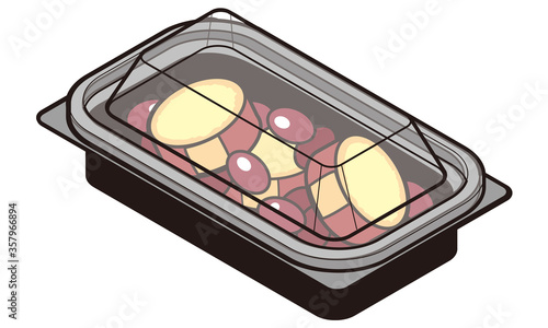 持ち帰りのフードパックに入った金時豆とさつまいもの甘煮
