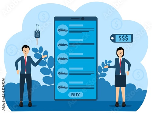 Mobile App Buying and sell Cars Flat Illustration