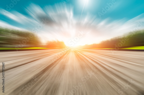 Fast moving road and forest natural landscape. © ABCDstock
