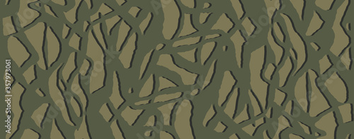 Stylish hiding bark camouflage, seamless pattern. Khaki dark forest camo. Vector wallpaper