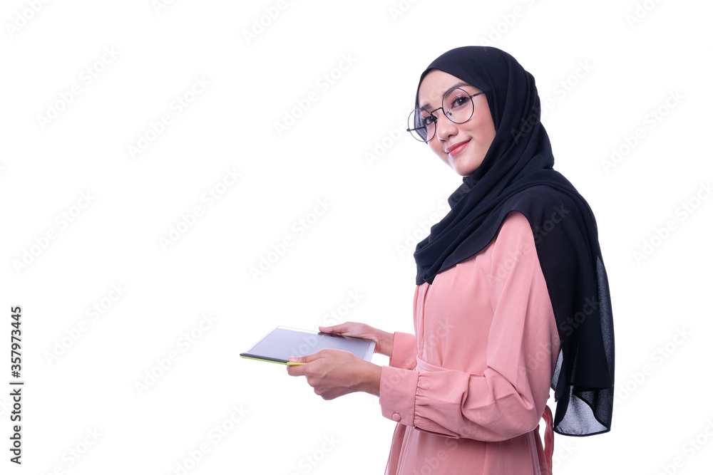 Interactive of Muslim Business woman with tablet Interactive of Muslim Business woman with tablet