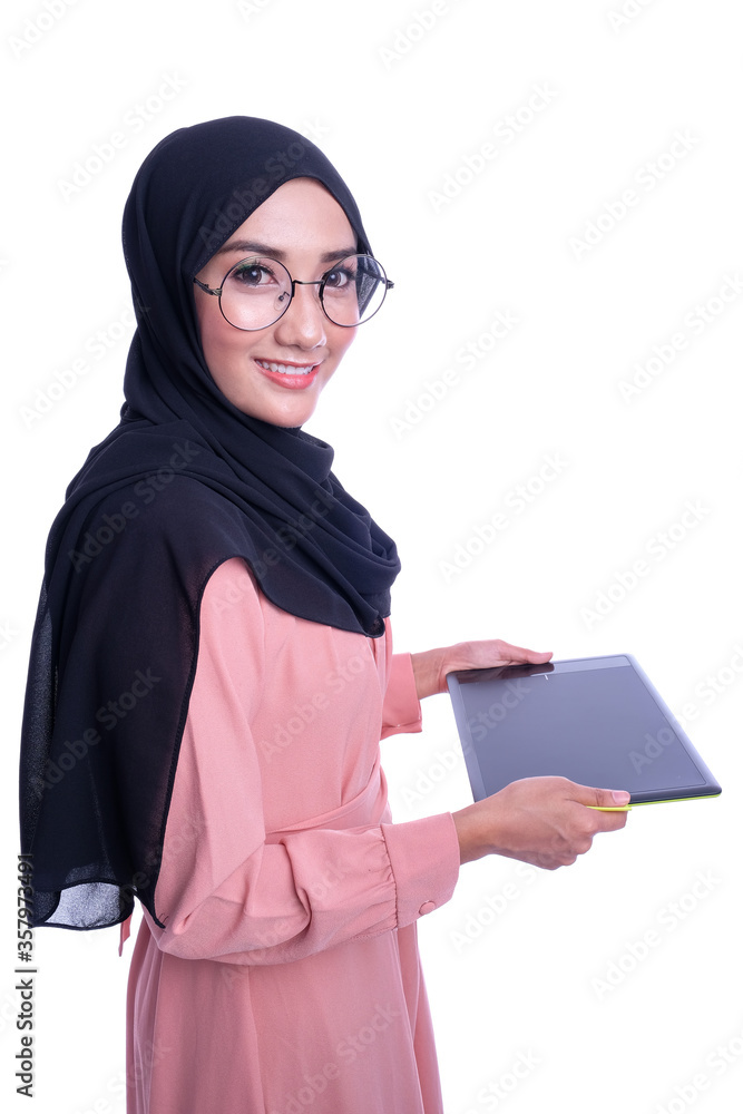 Interactive of Muslim Business woman with tablet Interactive of Muslim Business woman with tablet