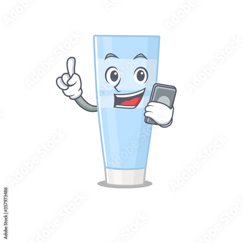 Eye cream caricature character speaking with friends on phone