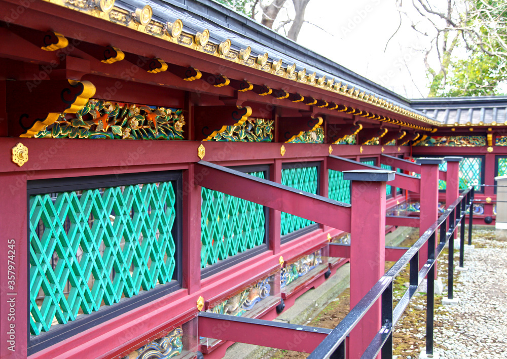 The Ueno Toshugu Shrine is located in Ueno Park in Tokyo, Japan and is brightly gold in colour.