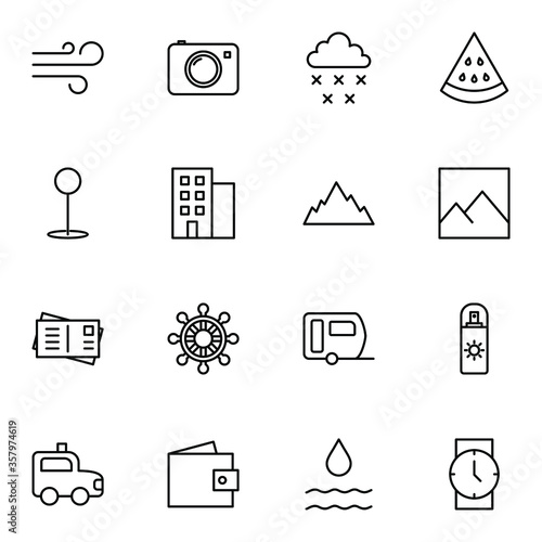 Holiday and travel icon set. Modern outline trip, journey, travelling icons sign. Simple icon vector illustration.