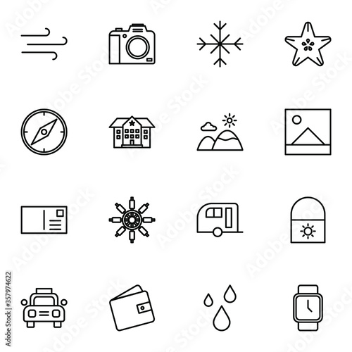 Holiday and travel icon set. Modern outline trip, journey, travelling icons sign. Simple icon vector illustration.