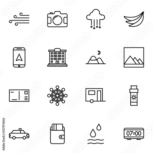 Holiday and travel icon set. Modern outline trip, journey, travelling icons sign. Simple icon vector illustration.