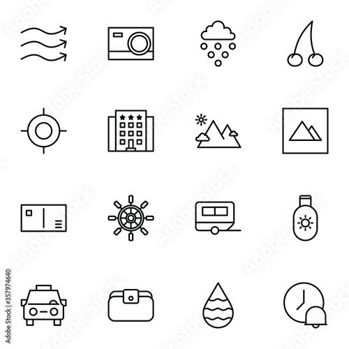 Holiday and travel icon set. Modern outline trip, journey, travelling icons sign. Simple icon vector illustration.