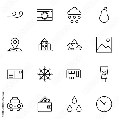Holiday and travel icon set. Modern outline trip, journey, travelling icons sign. Simple icon vector illustration.