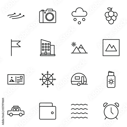 Holiday and travel icon set. Modern outline trip, journey, travelling icons sign. Simple icon vector illustration.