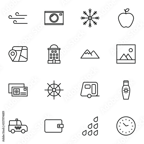 Holiday and travel icon set. Modern outline trip, journey, travelling icons sign. Simple icon vector illustration.