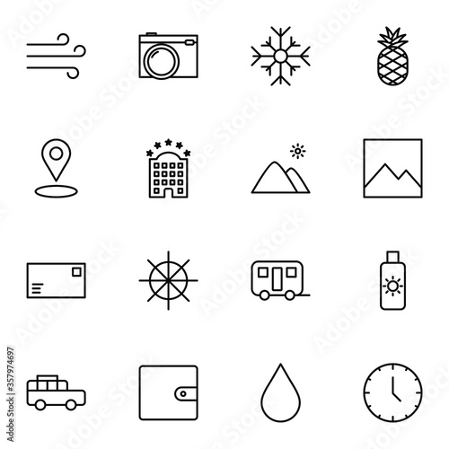 Holiday and travel icon set. Modern outline trip, journey, travelling icons sign. Simple icon vector illustration.