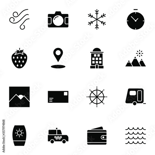 Holiday and travel icon set. Modern trip, journey, travelling solid icons sign. Simple icon vector illustration.