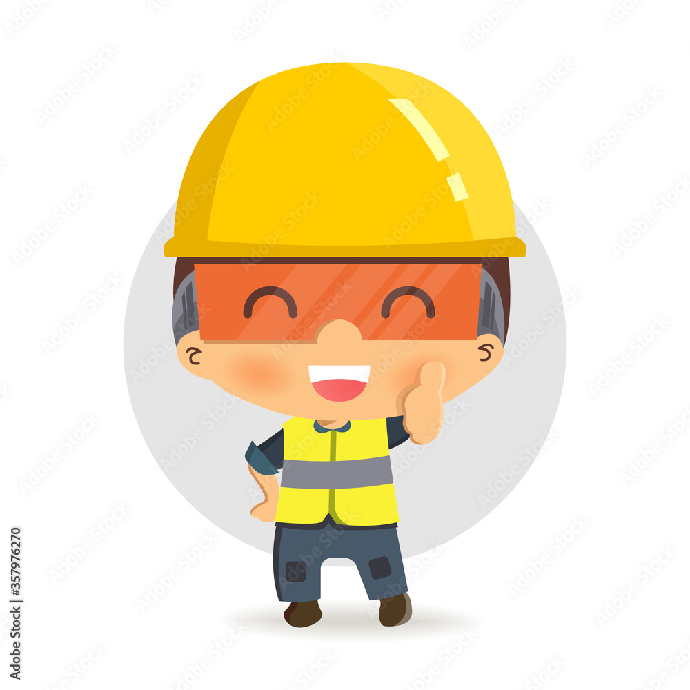 Construction worker repairman thumb up, safety first, health and safety Construction worker repairman thumb up, safety first, health and safety