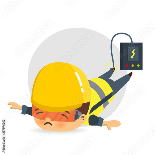 Character constructor worker shocked, Vector illustration, Safety and accident, Electric shockSafety.