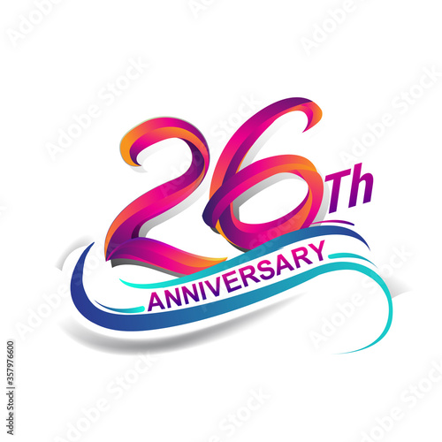 26th anniversary celebration logotype blue and red colored. Birthday logo on white background. photo