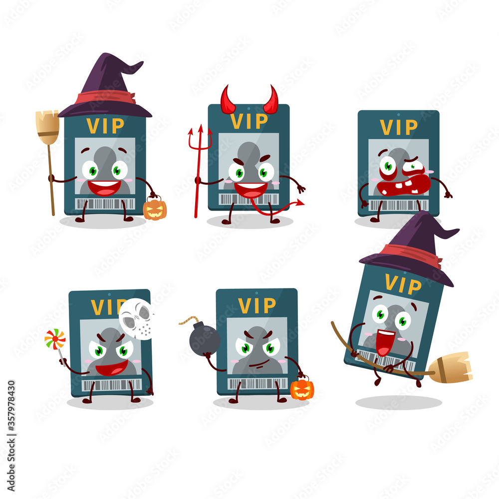 Naklejka premium Halloween expression emoticons with cartoon character of vip card