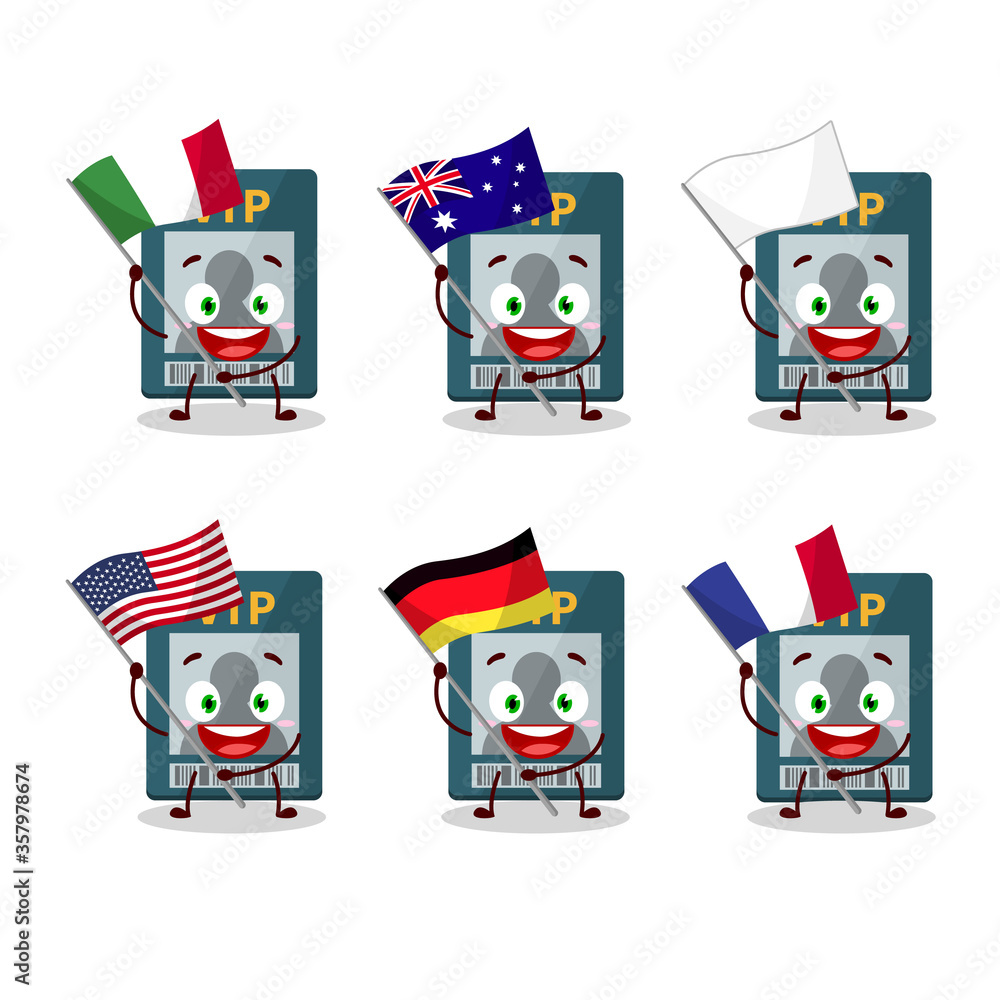 Vip card cartoon character bring the flags of various countries Vip card cartoon character bring the flags of various countries
