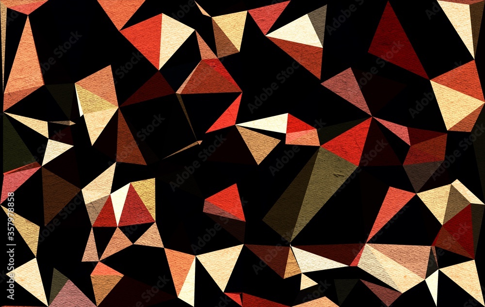 abstract 3d textured geometric polygonal triangle pattern in dark orange, black and beige