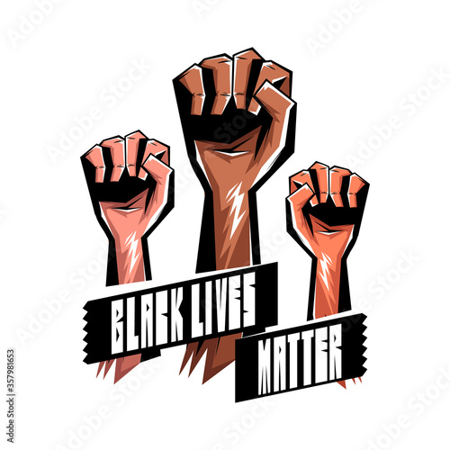 Black lives matter. People raising their hands together