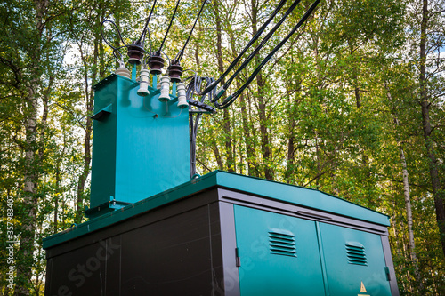 High voltage power transformer substation photo