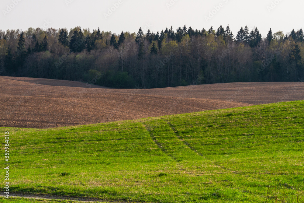 Cultivated land in early spring Cultivated land in early spring