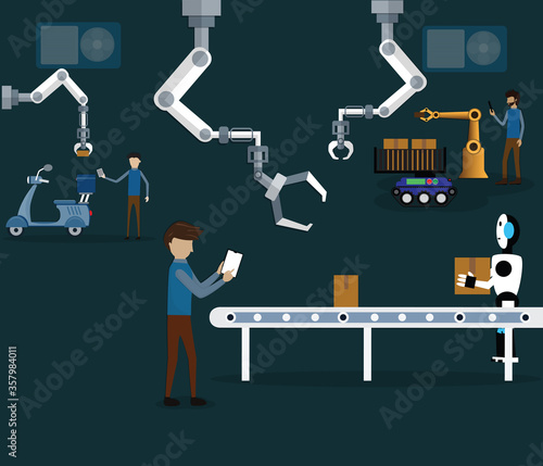 Smart delivery concept,Deliver using robot for organizing the packages and makes them works easily - vector