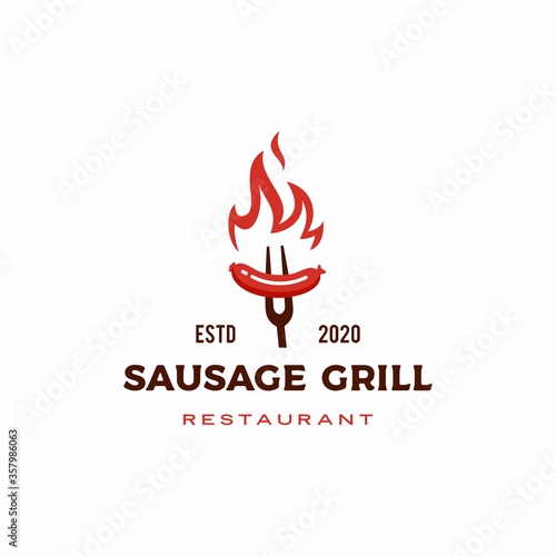 sausage fire flame grill toast roast logo vector icon illustration