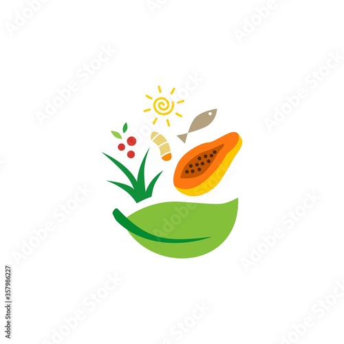 salad food bowl fish leaf papaya turmeric logo vector icon illustration