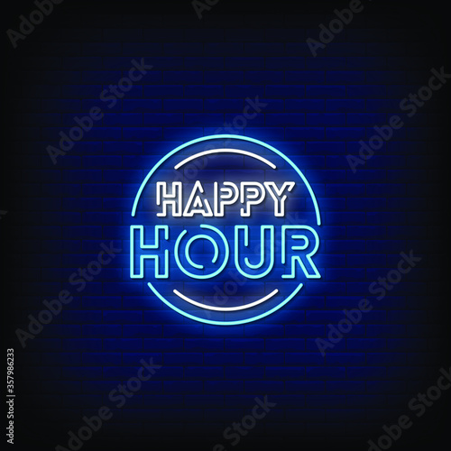 Happy Hour Neon Signs Style Text vector