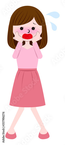 Illustration of a woman with a  ashamed expression