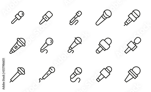Stroke line icons set of microphone.